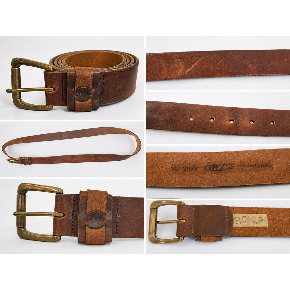Orvis Leather Belt Mens 36 Brown Vintage 90s Full Grain Made in USA Western - Picture 2 of 3